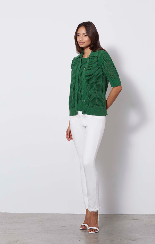 Arden - Sleeveless Mesh Knit Top - On Model