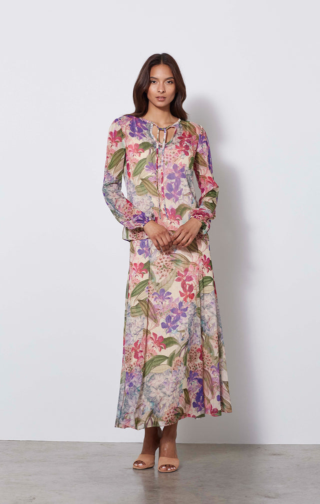 Purple Reign - Italian Floral Print Skirt - On Model