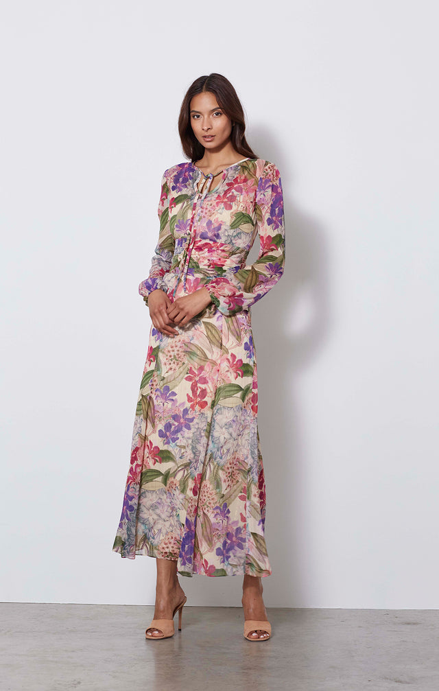 Purple Reign - Italian Floral Print Skirt - On Model