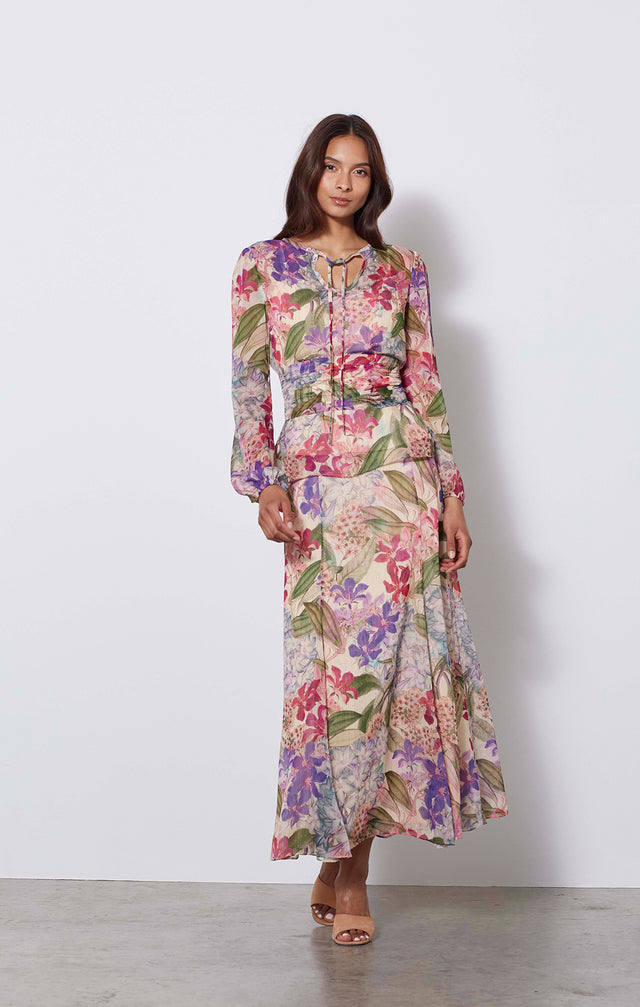 Purple Reign - Italian Floral Print Skirt - On Model