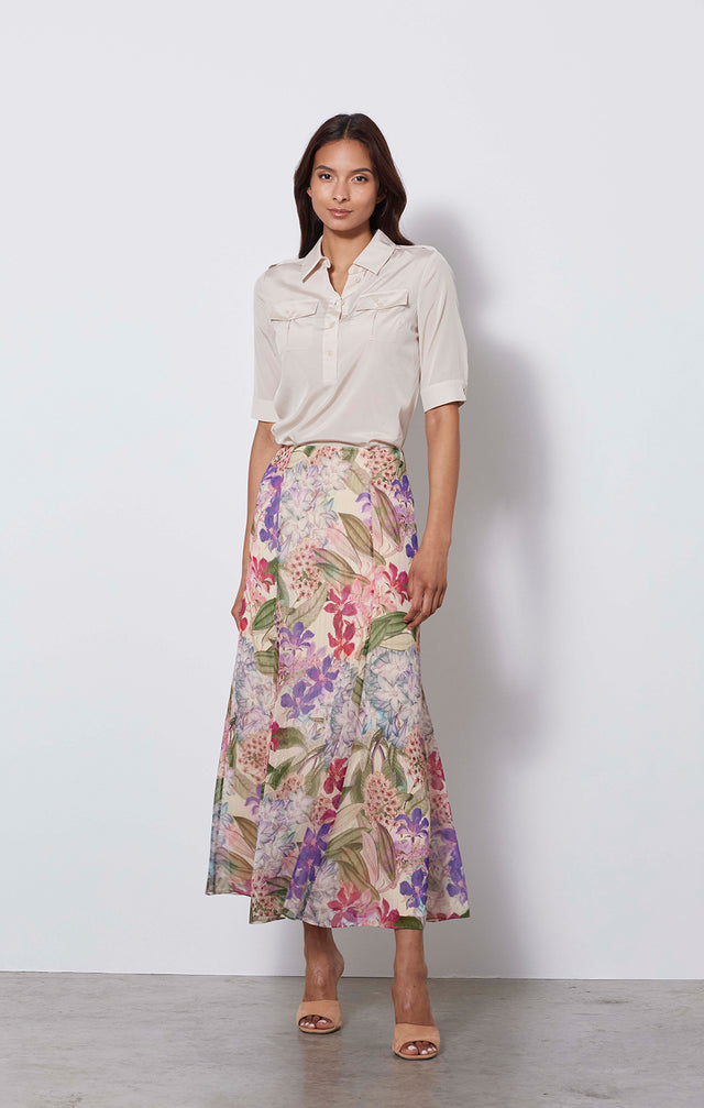 Purple Reign - Italian Floral Print Skirt - On Model