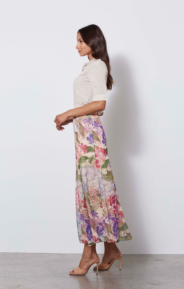 Purple Reign - Italian Floral Print Skirt - On Model