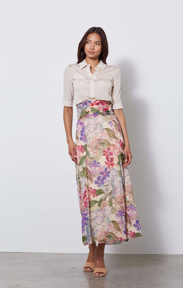 Purple Reign - Italian Floral Print Skirt - On Model
