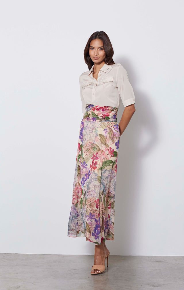 Purple Reign - Italian Floral Print Skirt - On Model