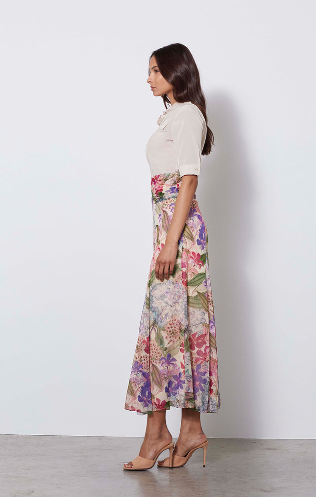 Purple Reign - Italian Floral Print Skirt - On Model