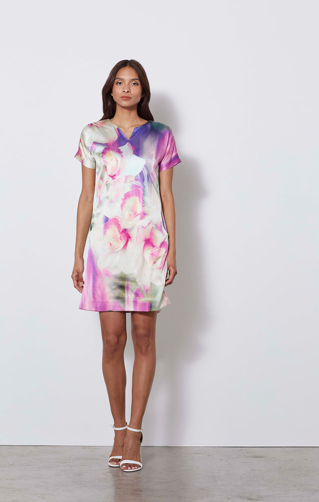 Perfume - Stretch Silk Watercolor Print Dress - On Model