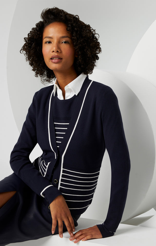 Diffusion - Ottoman-striped Cardigan Sweater - Lookbook