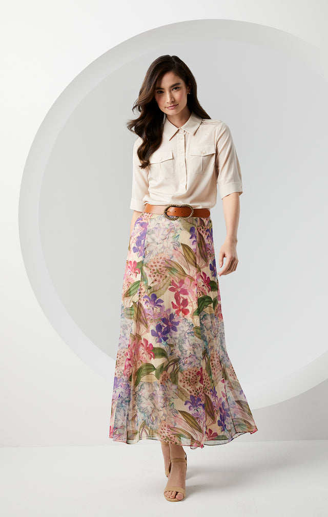 Purple Reign - Italian Floral Print Skirt - Lookbook