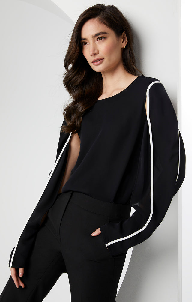 Debonair - Black Silk Georgette Blouse - Lookbook