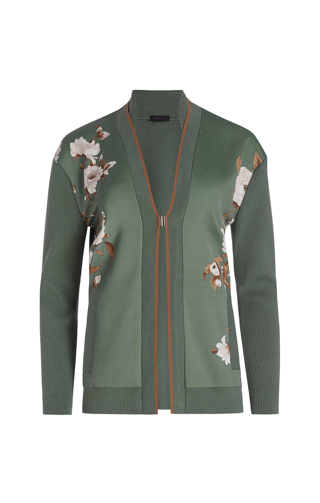 Ming - Cardigan With Floral-Print Satin Front -  Product Image
