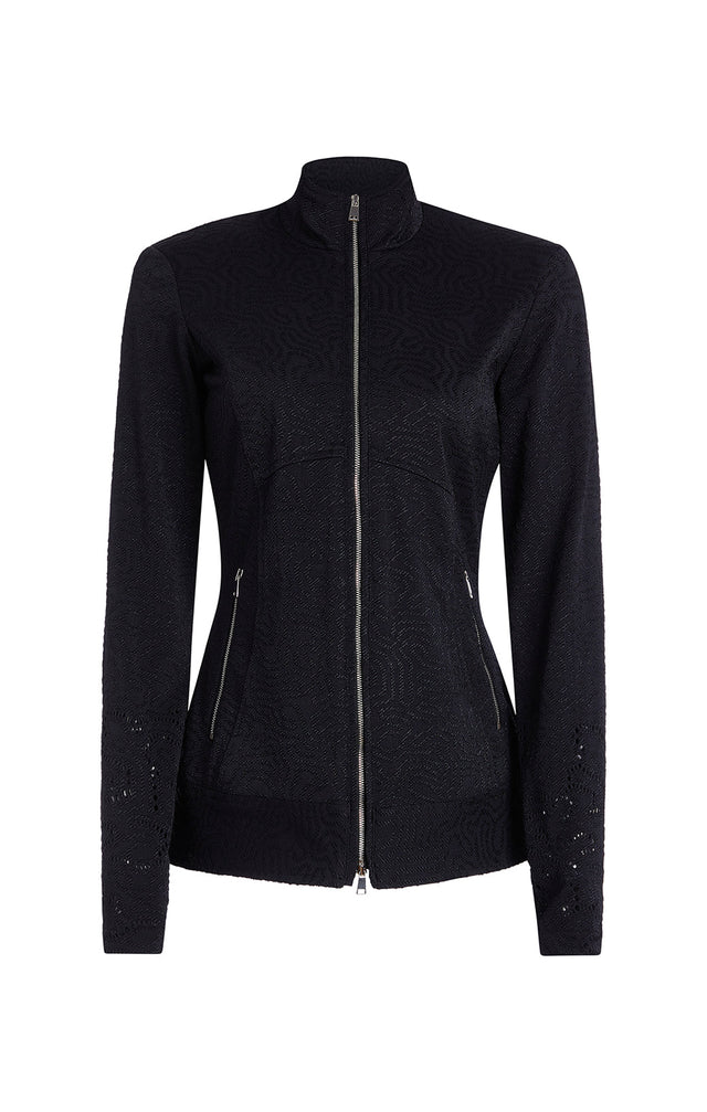 Scrollwork - Track Jacket In Embroidered Brazilian Knit -  Product Image