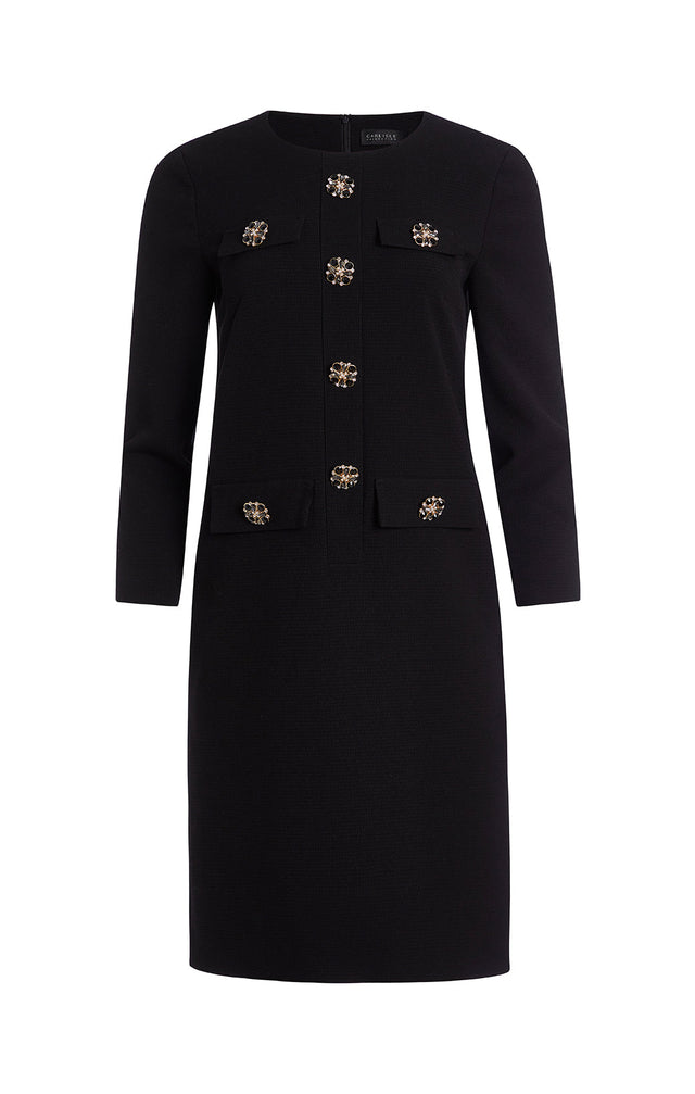 Treasury - Pearl And Onyx-Trimmed Italian Jacquard Dress -  Product Image