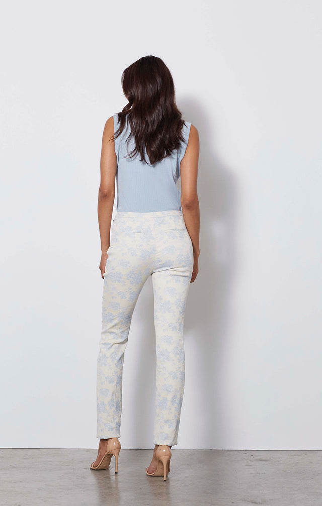 Edo - Stretch Floral Jacquard Pants - On Model