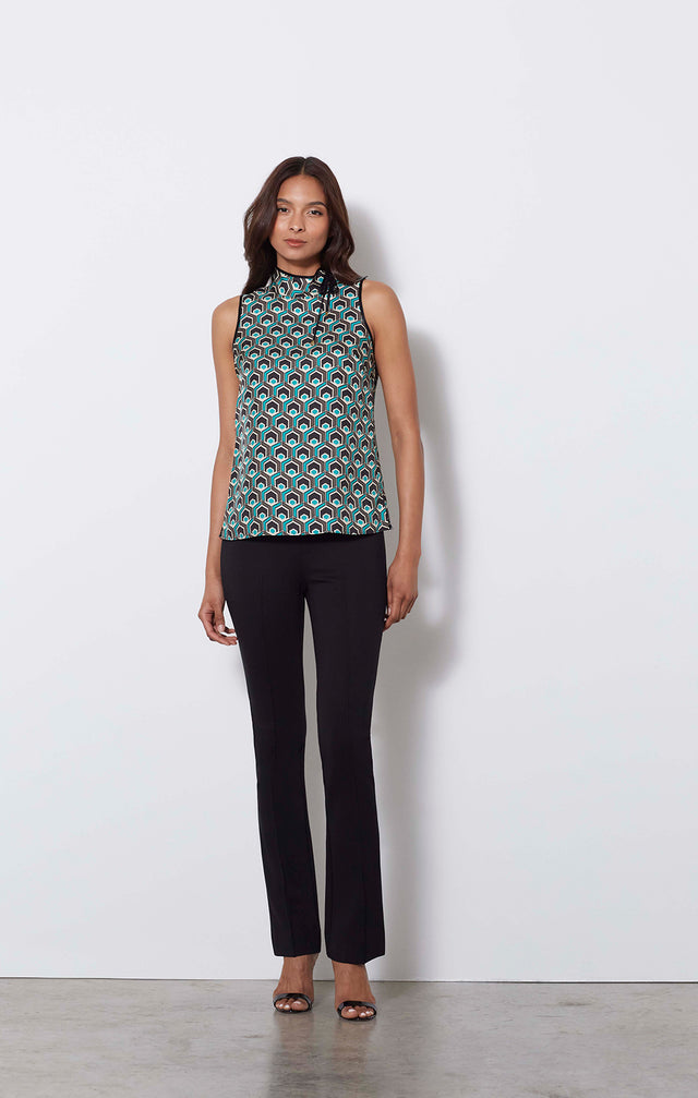 Perspective - Silk-rich, Geometric Print Blouse - On Model