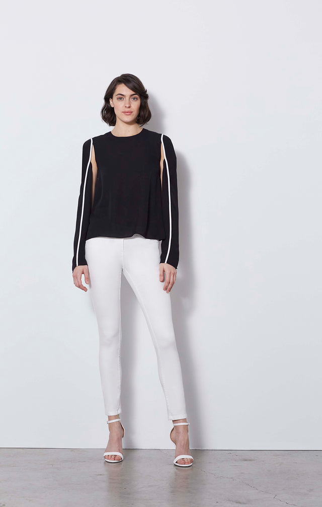 Debonair - Black Silk Georgette Blouse - On Model