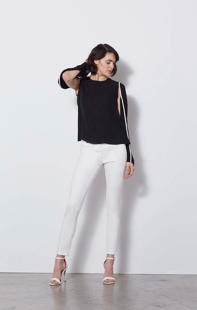 Debonair - Black Silk Georgette Blouse - On Model