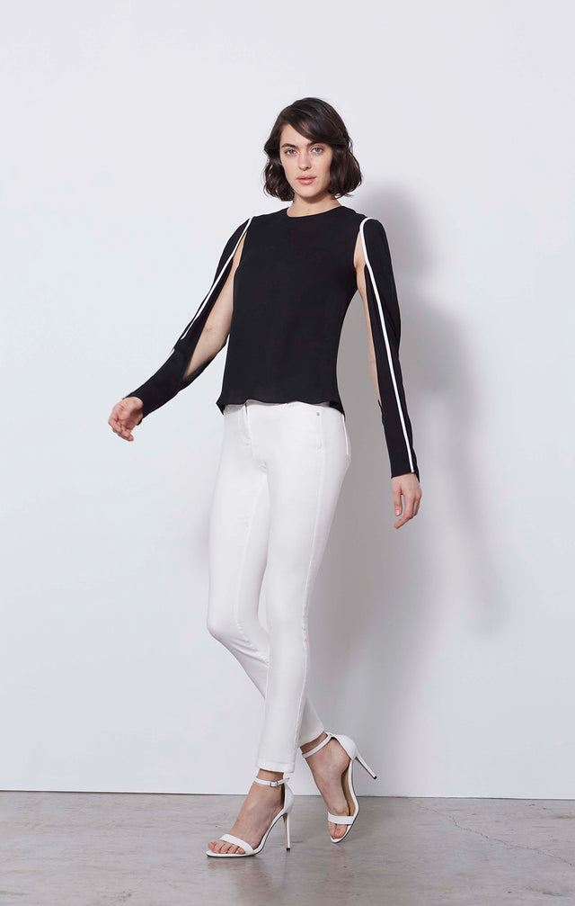 Debonair - Black Silk Georgette Blouse - On Model