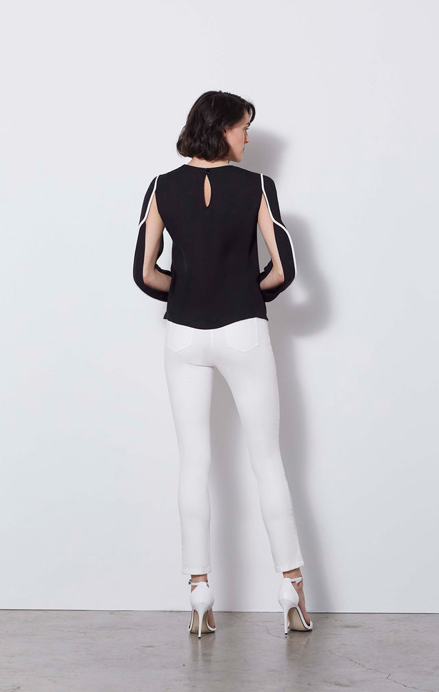 Debonair - Black Silk Georgette Blouse - On Model