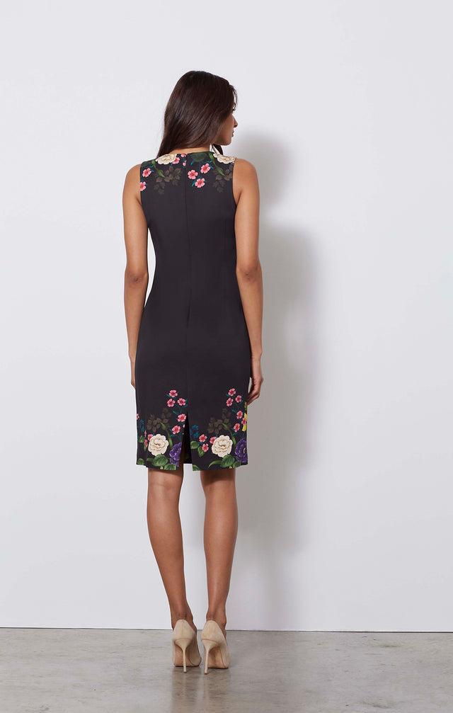 Gauguin - Placed Floral Print Black Dress - On Model
