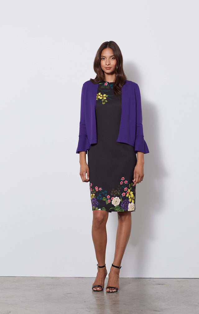 Gauguin - Placed Floral Print Black Dress - On Model
