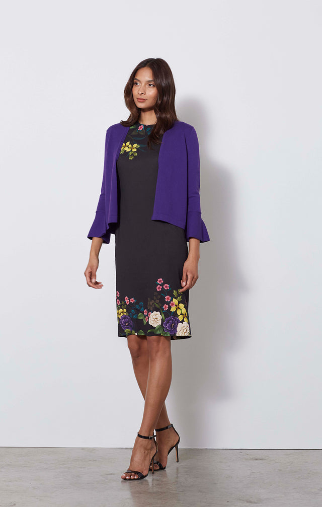 Gauguin - Placed Floral Print Black Dress - On Model