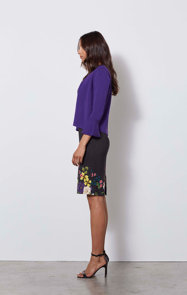 Gauguin - Placed Floral Print Black Dress - On Model