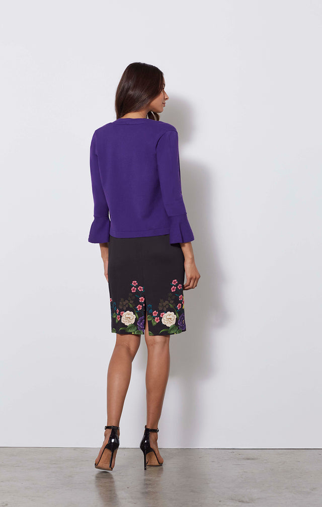 Gauguin - Placed Floral Print Black Dress - On Model