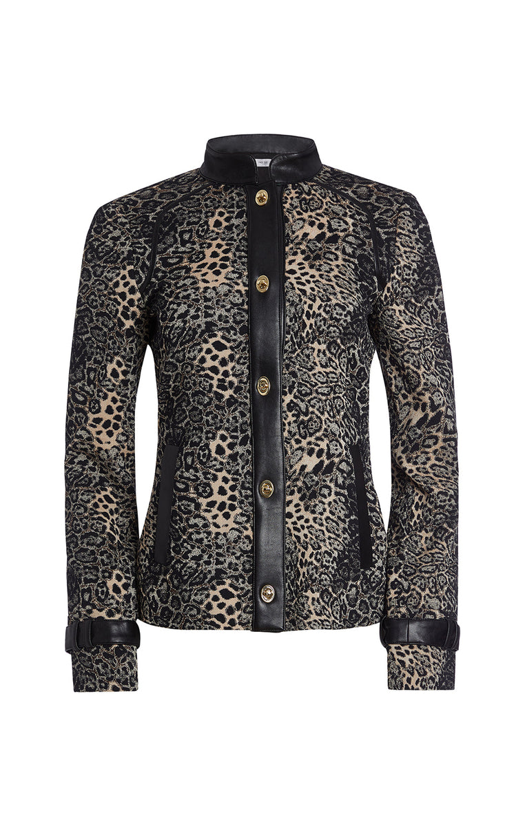 Buy Fierce Faux-Leather Trimmed Animal Jacquard Jacket online