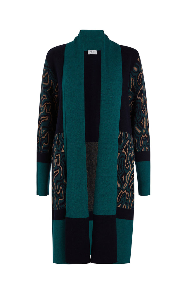 Gentility - Colorblock Sweater Coat With Geometric Jacquard -  Product Image